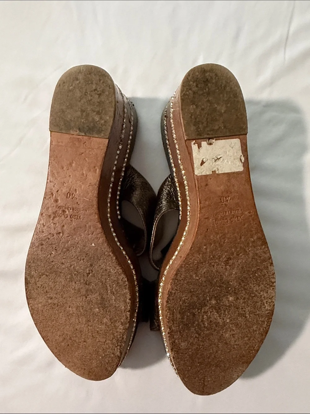 Metallic Bronze Wedge Sandals - Women's Comfortable Slip-On